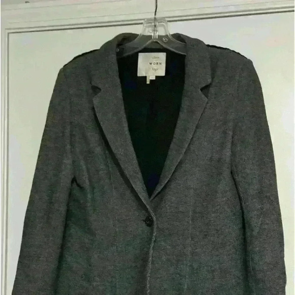 Anthropologie Seen Worn Kept Blazer Jacket Black Lace Lined Gray Collar Large - Picture 1 of 5